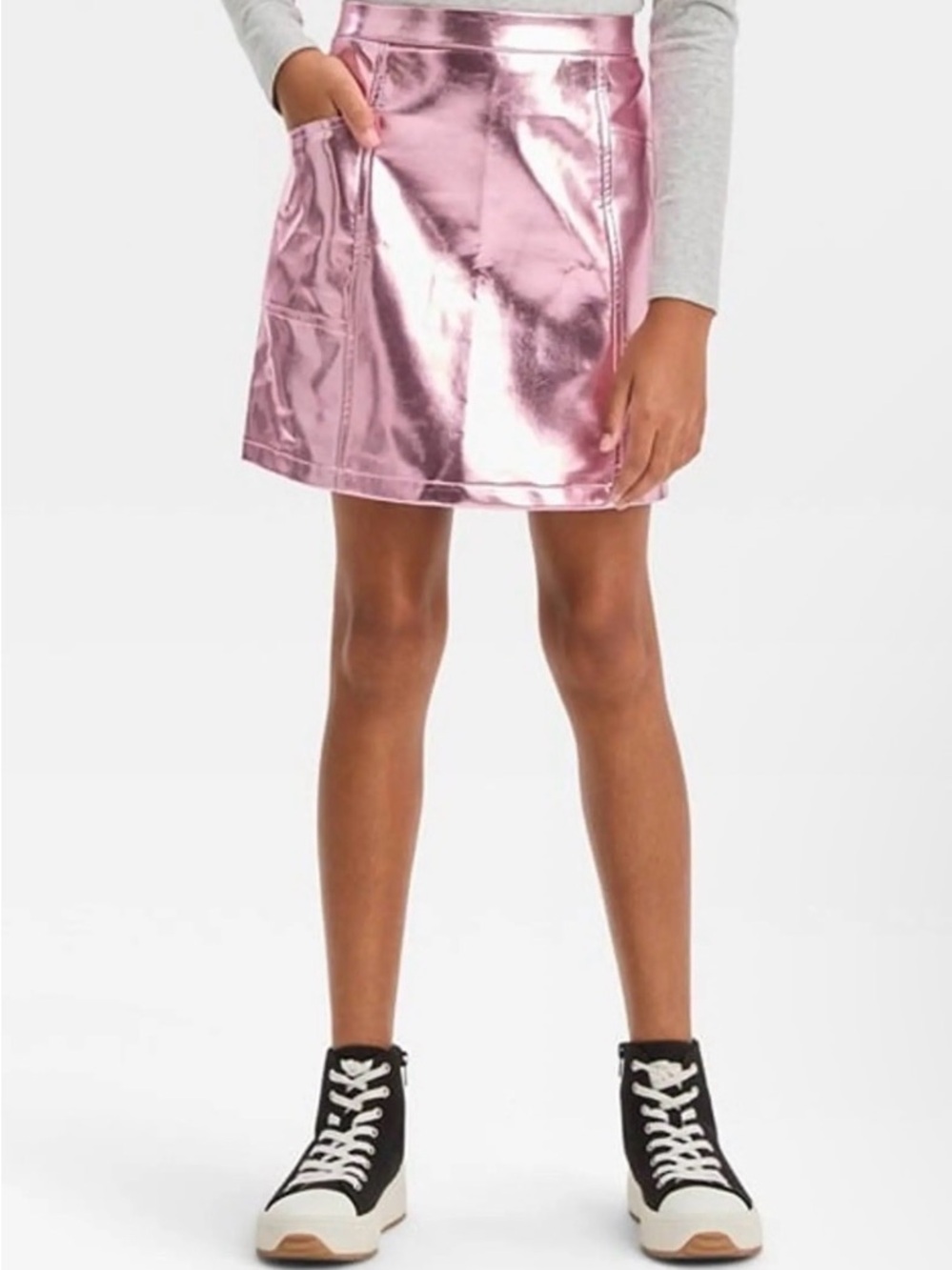 Girls art class metallic Rose Pink Faux Leather Mini Skirt